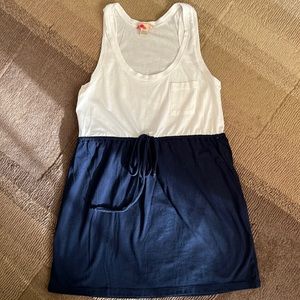 EUC Forever 21 Summer White and Navy Blue Belted Dress size SP